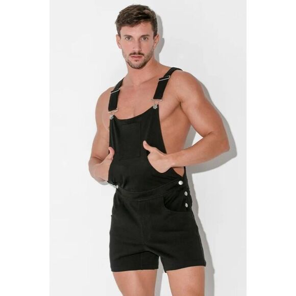 Code 22 Stretch Black Short Overalls/ Romper, NWOT, M - Picture 1 of 6